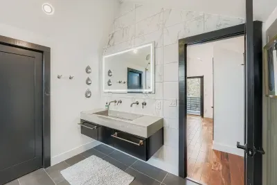 Stylish bathroom with double vanity.