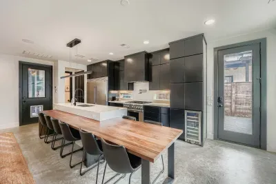 Dining table with bar seating.