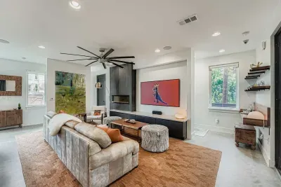 Bright living area with smart TV.