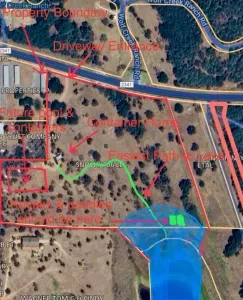 Diagram of the property boundaries and other items.