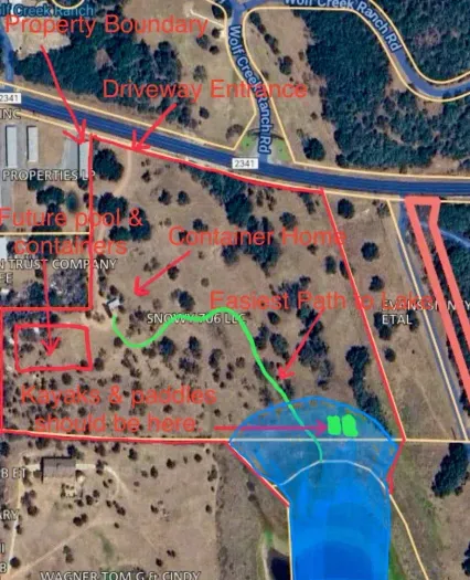Diagram of the property boundaries and other items.