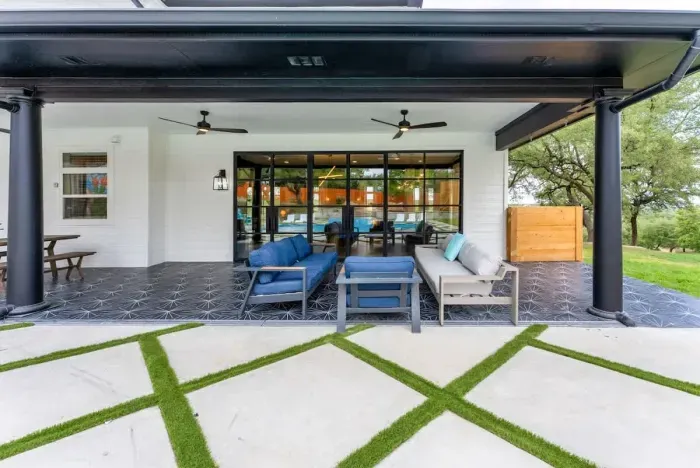 A cozy patio that blends comfort with elegant outdoor living.