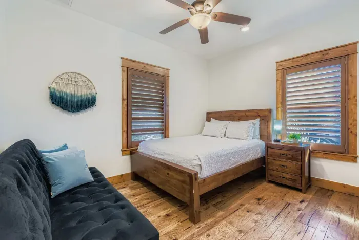 Guest bedroom with cozy bedding.