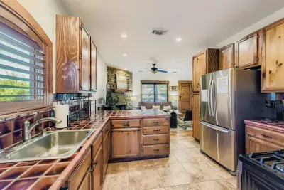 Fully equipped rustic kitchen.