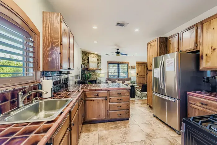Fully equipped rustic kitchen.