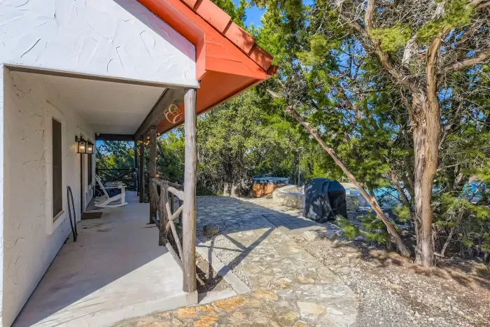 Shaded patio walkway.
