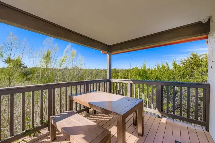 Balcony with outdoor seating.