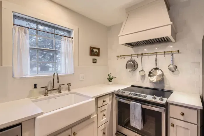 With ample counter space and quality appliances, cooking here is a pleasure.