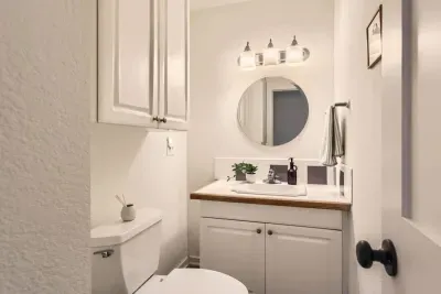 Enjoy a refreshing morning routine in a bright, beautifully designed space.