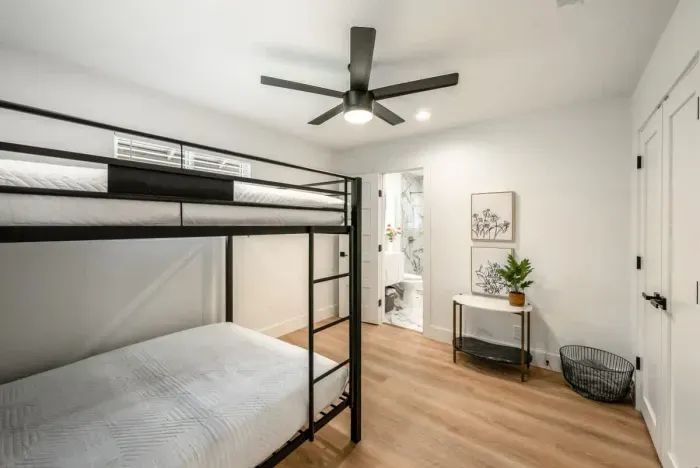 A stylish guest bedroom thoughtfully designed for relaxation.