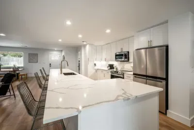 A warm upscale kitchen crafted for memorable culinary moments.
