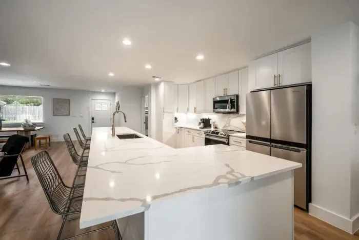 A warm upscale kitchen crafted for memorable culinary moments.