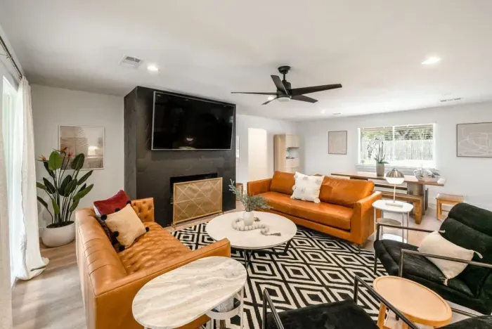 A warm and inviting living room designed for effortless relaxation.