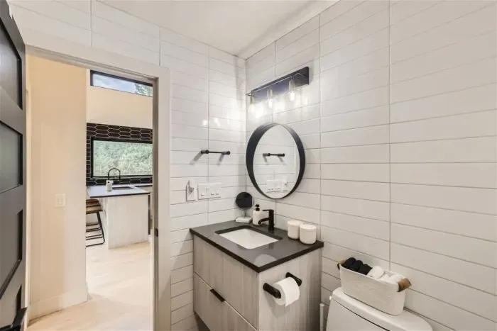 Enjoy a refreshing morning routine in a bright, beautifully designed space.