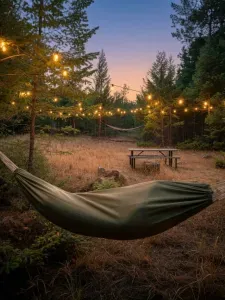 2 hammocks and picnic table