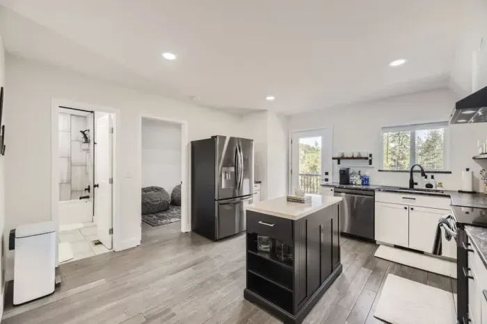 Whip up a delicious meal or enjoy a quick snack in this stylish, functional space.