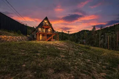 Secluded A-frame retreat with panoramic mountain views...best experienced at golden hour.