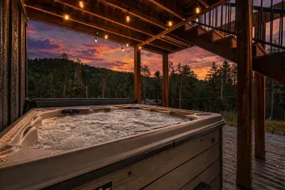 String-lit patio and hot tub lounge...designed for slow evenings and mountain air.