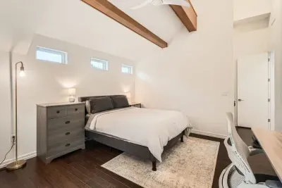 Charming bedroom with a blend of rustic and contemporary touches.