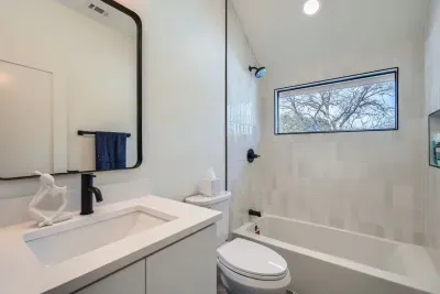 Take a relaxing soak in the tub; perfect after a long day on the go.