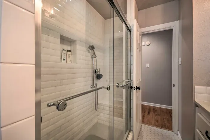 Stylish bathroom with double sinks and fresh finishes.
