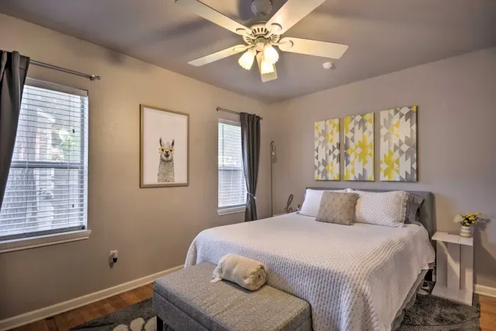 Bedroom with a comfortable bed and calming decor.