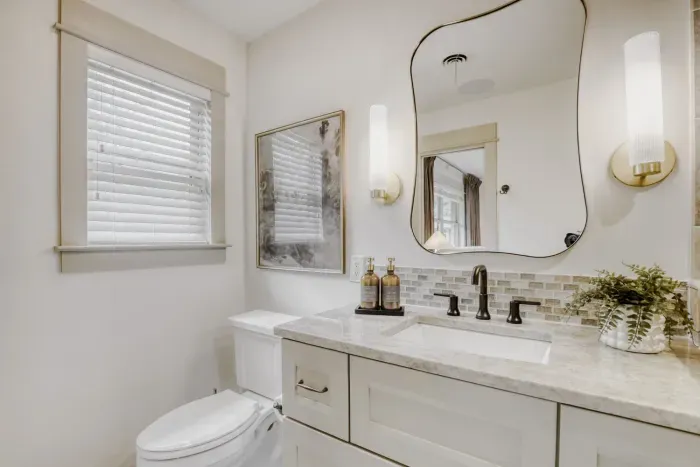 Thoughtfully designed bathroom with clean lines, modern fixtures, and a calming neutral palette