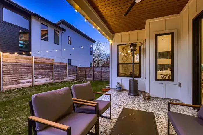 Cozy patio with comfortable seating and a peaceful atmosphere, perfect for morning coffee or evening relaxation.