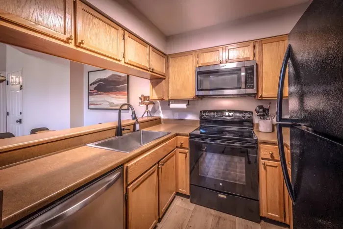 Well-stocked kitchen offering everything needed for home-style cooking.