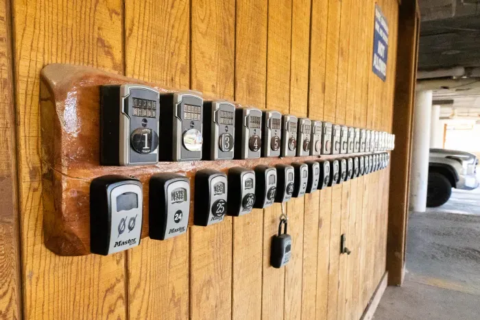 Organized garage with guest key access for convenience.