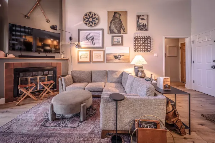 Elegant lodge-style living room designed for relaxing and gathering.