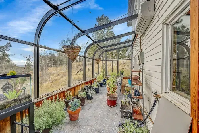 Greenhouse patio filled with natural light.