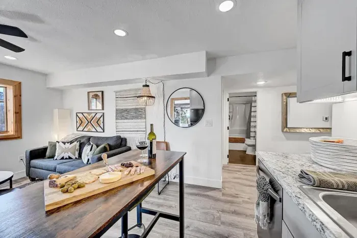 Open kitchen and dining area for gatherings.