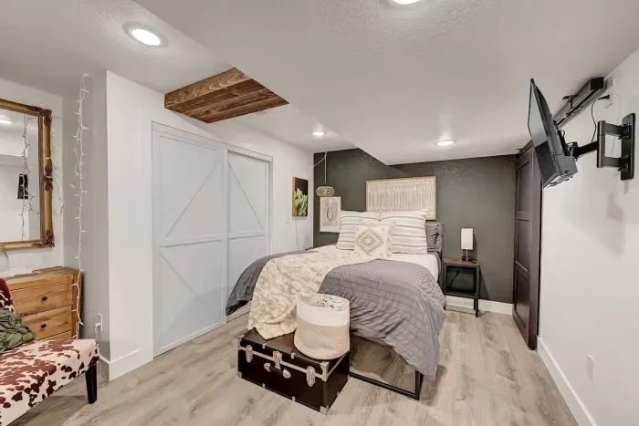 Peaceful primary bedroom with soft linens.