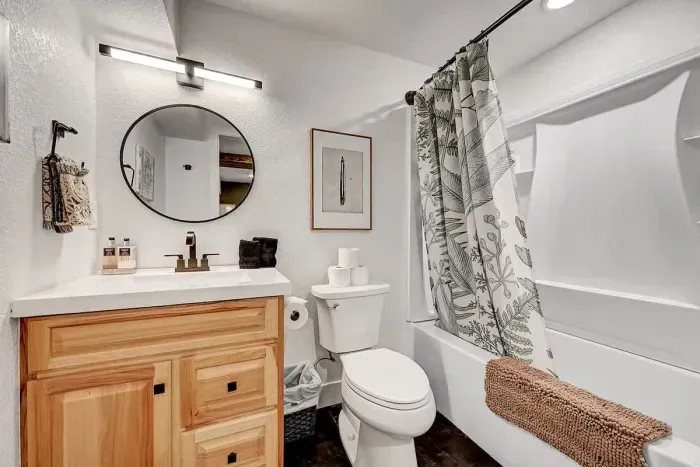 Elegant bathroom with rainfall shower.