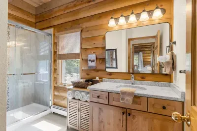 Enjoy a refreshing morning routine in a bright, beautifully designed space.