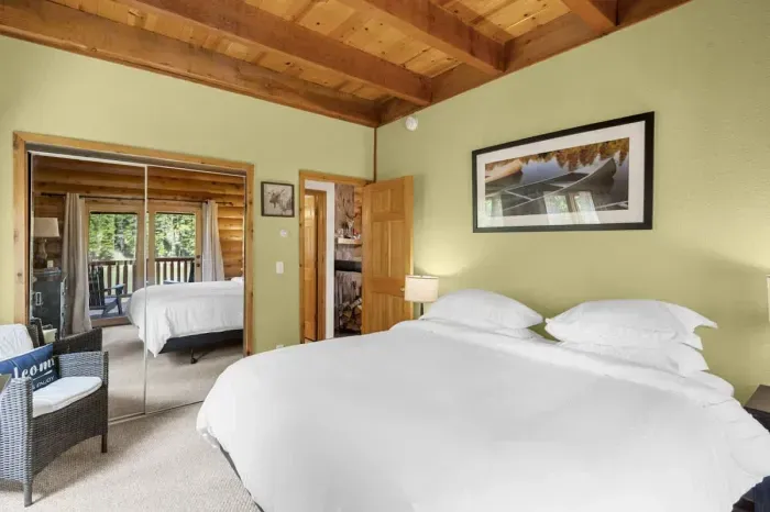 Serene bedroom with calming colors and thoughtfully chosen furnishings.