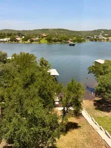 Peaceful lakefront view for morning coffee or evening sunsets.