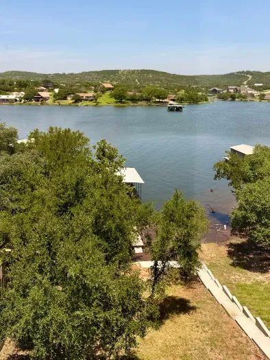 Peaceful lakefront view for morning coffee or evening sunsets.