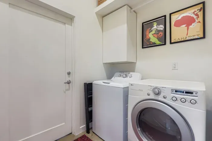 Washer and dryer for convenient in-home laundry.