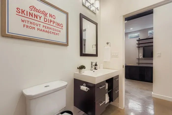 Fun touches and sleek vanity space to start your day.