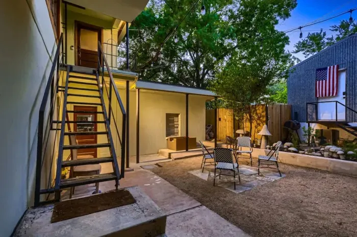 Stairs to Entry and amazing outdoors space for gathering
