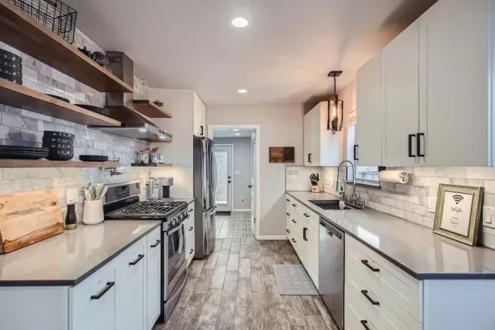 With ample counter space and quality appliances, cooking here is a pleasure.