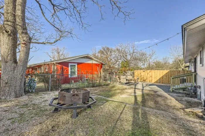 Well-maintained backyard with a variety of trees and shrubs for a natural, private setting.