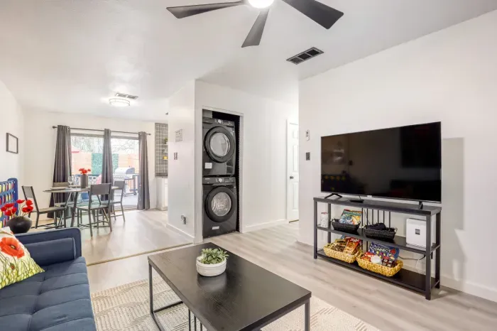 Cozy lounge space with stylish accents, natural light, and comfortable seating for unwinding after a day in Georgetown
