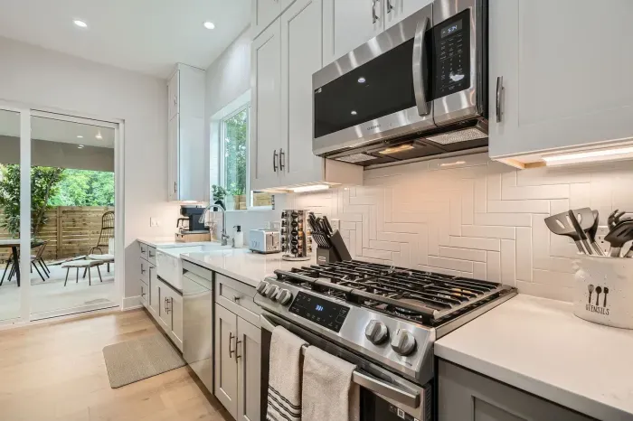 With ample counter space and quality appliances, cooking here is a pleasure.