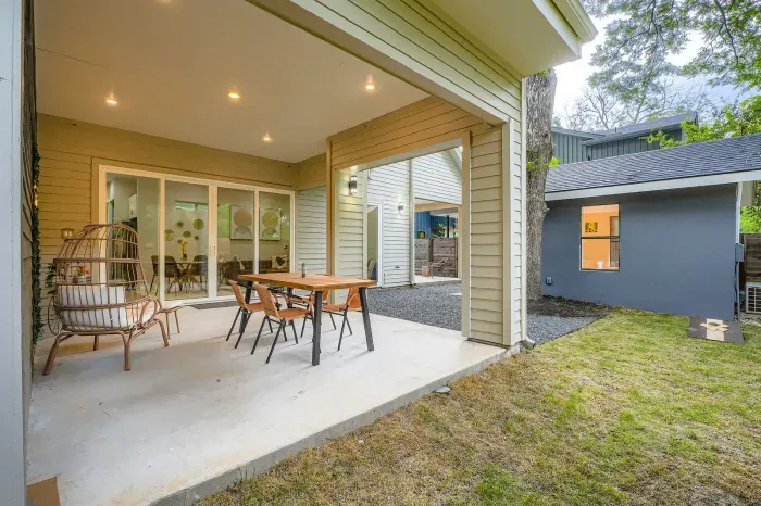 Cozy patio with comfortable seating and a peaceful atmosphere, perfect for morning coffee or evening relaxation.