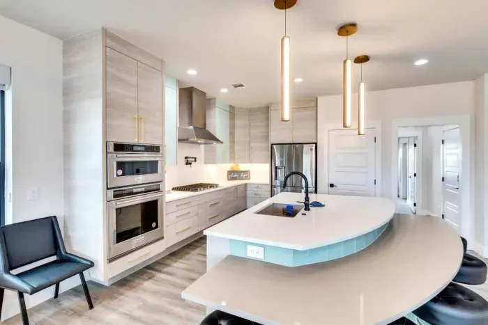 With ample counter space and quality appliances, cooking here is a pleasure.