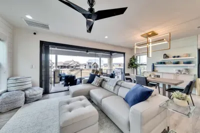A beautifully lit space, perfect for relaxing or gathering with friends and family.