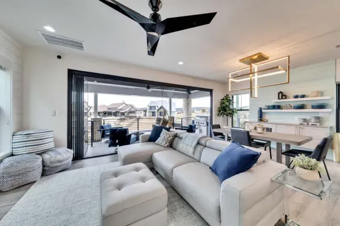 A beautifully lit space, perfect for relaxing or gathering with friends and family.